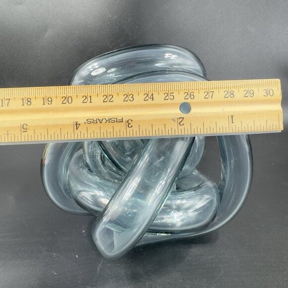 Vintage Hand Blown Glass Knot Sculpture Figurine Paperweight Blue Gray Tint - Picture 5 of 12